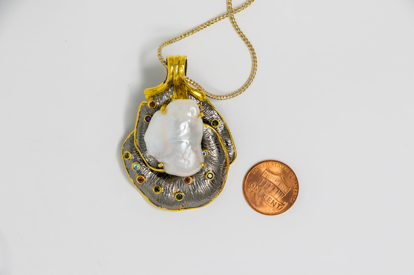 Baroque Pearl Tourmaline Broach Pendant