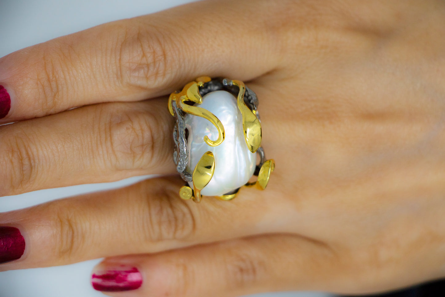 Baroque Pearl Serpent Statement Ring