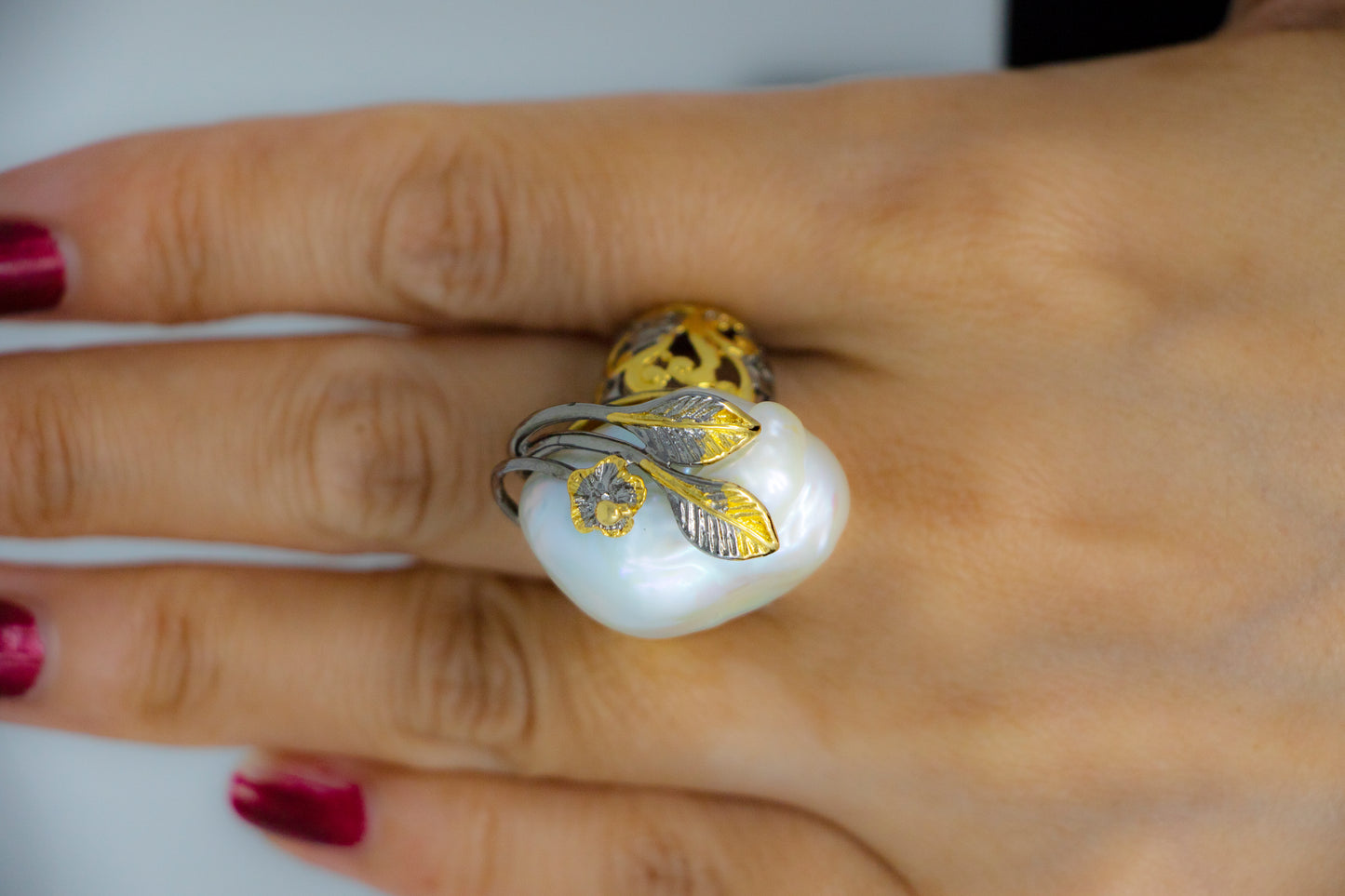 Baroque Pearl Flower Garden Statement Ring