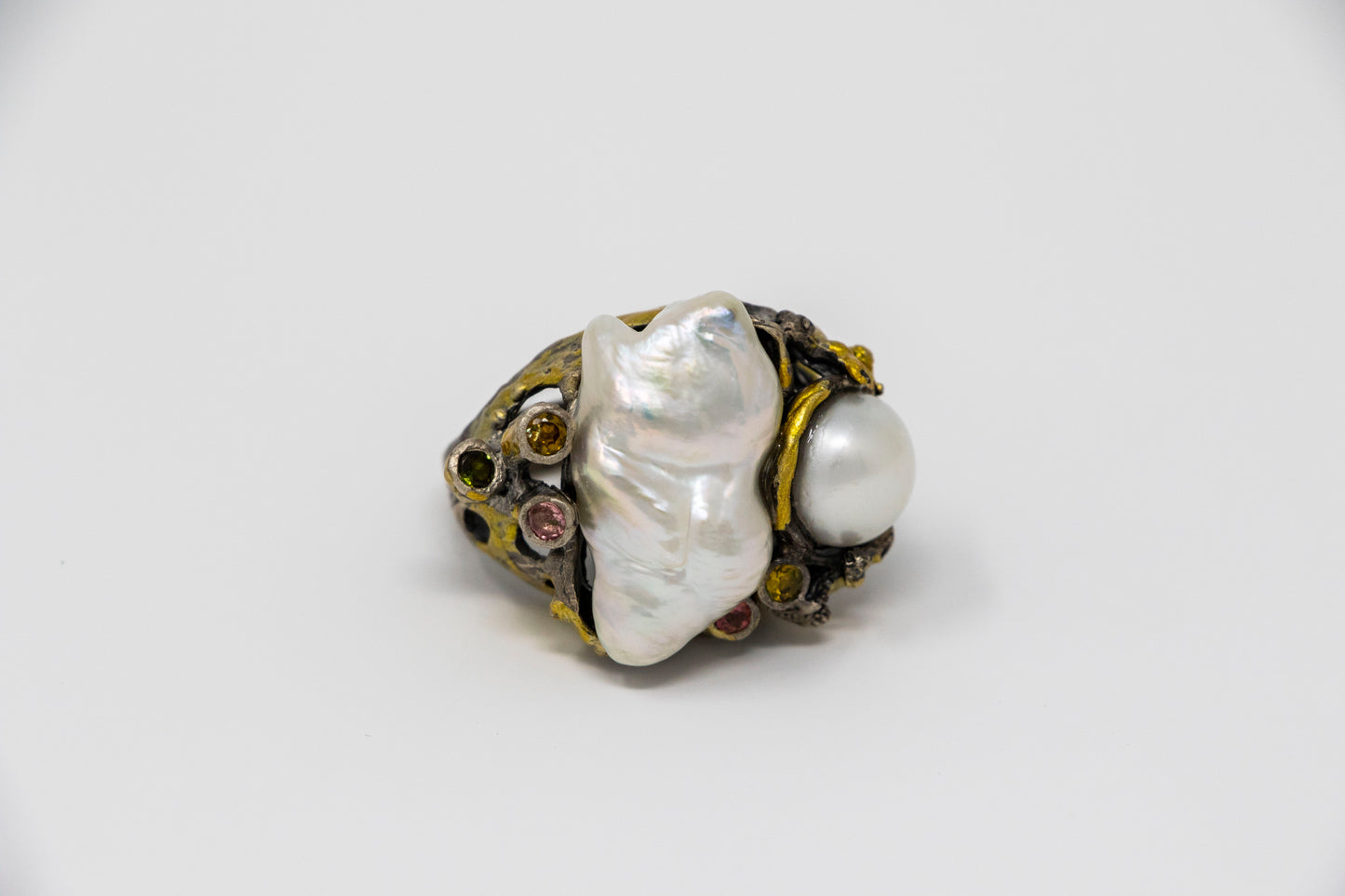 Baroque Pearl Tropical Frog Statement Ring