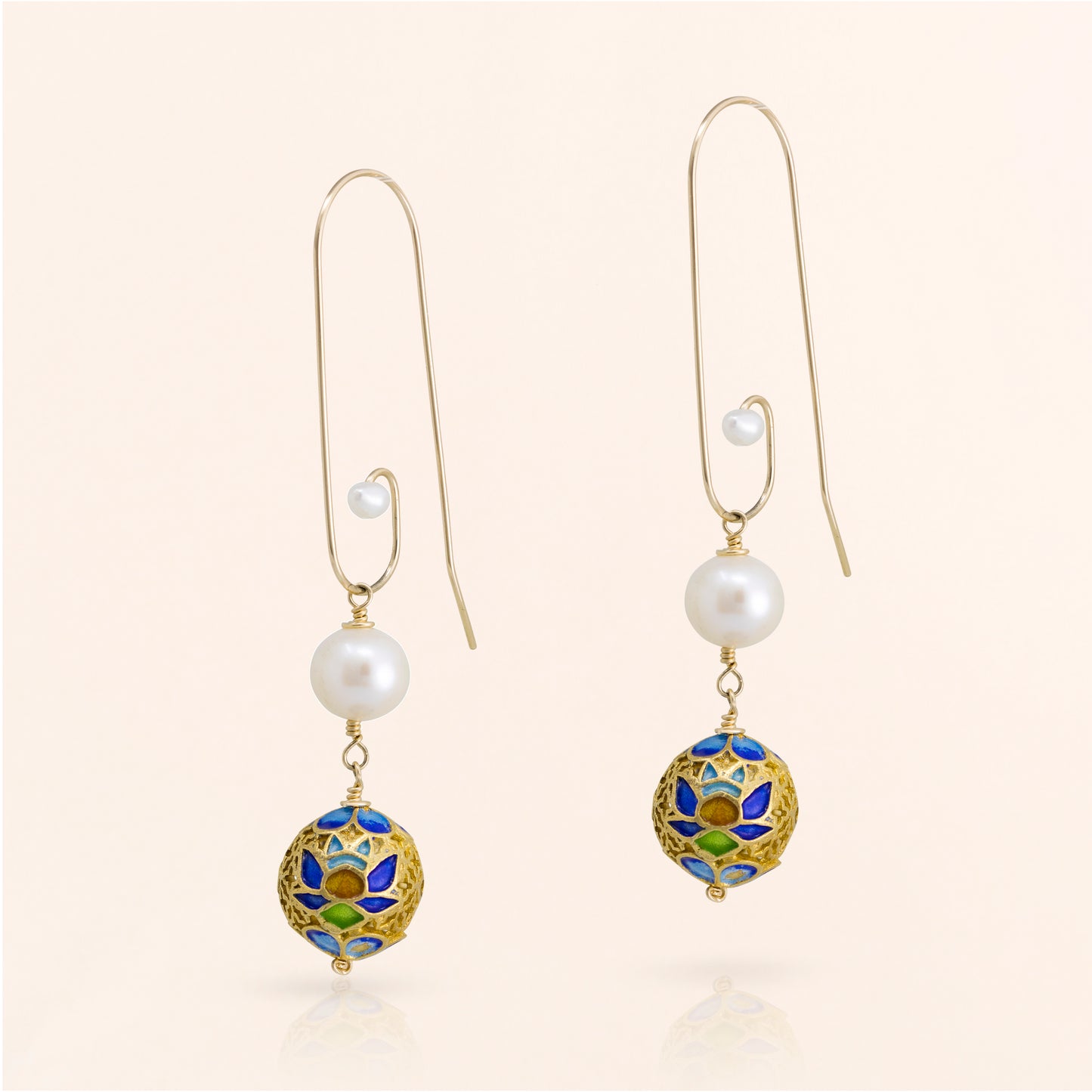 Cloisonne Earring with Pearl Drops