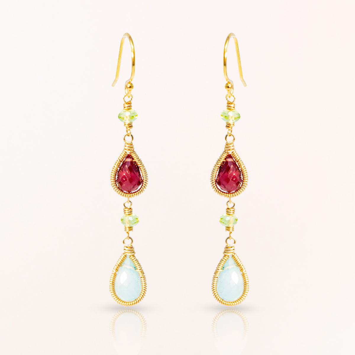 Double Gemstone Drop Earrings