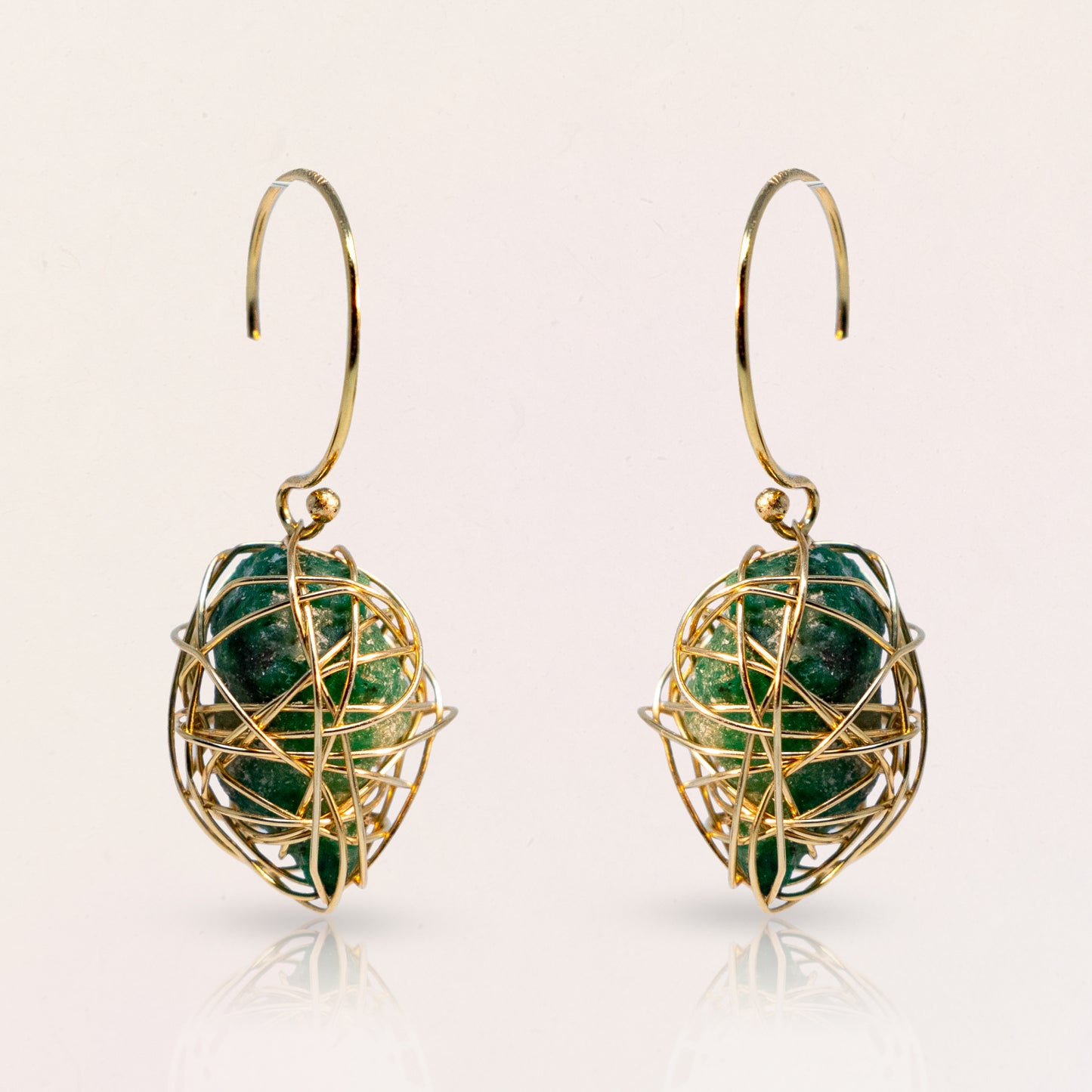 Wire Wrapped Rough Emerald Earrings