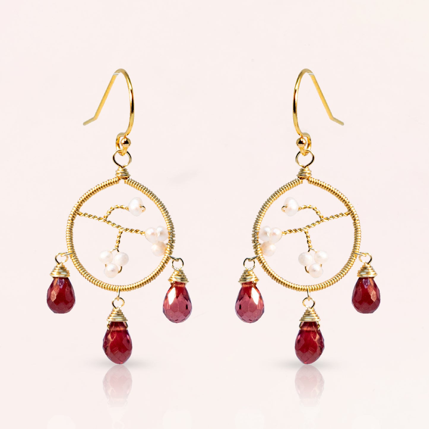 Garnet & Pearl Hoop Earrings