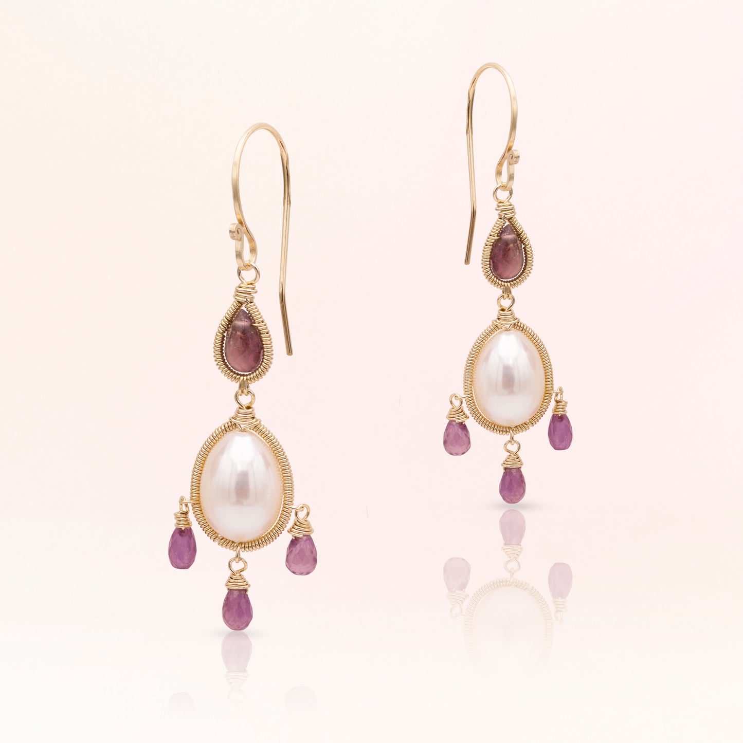 Pink Sapphire & Pearl Earrings