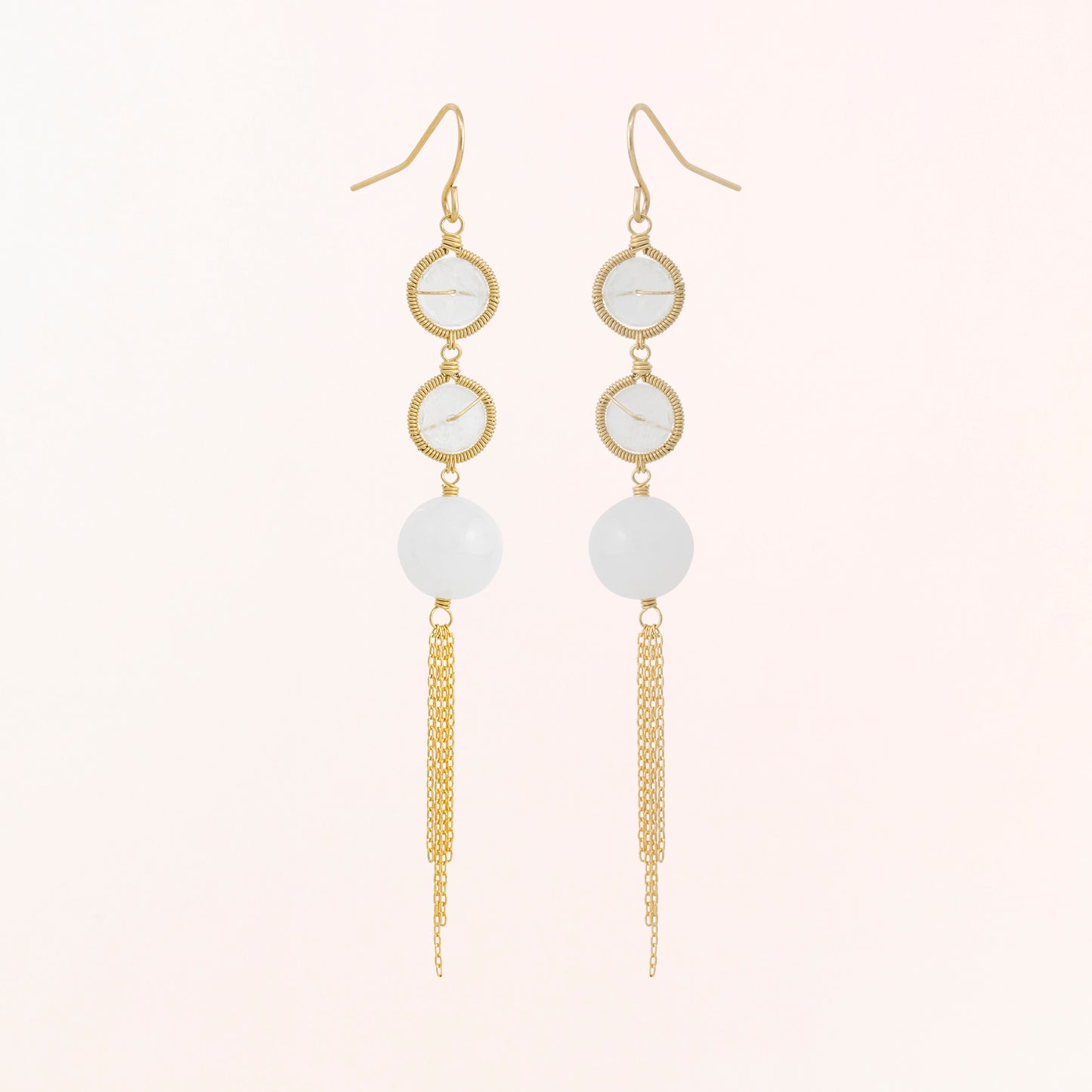 Moonstone and White Jade Earrings