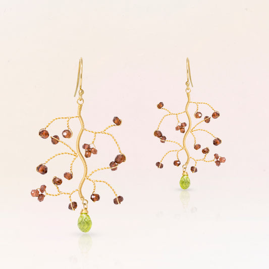 Garnet & Peridot Tree Earrings