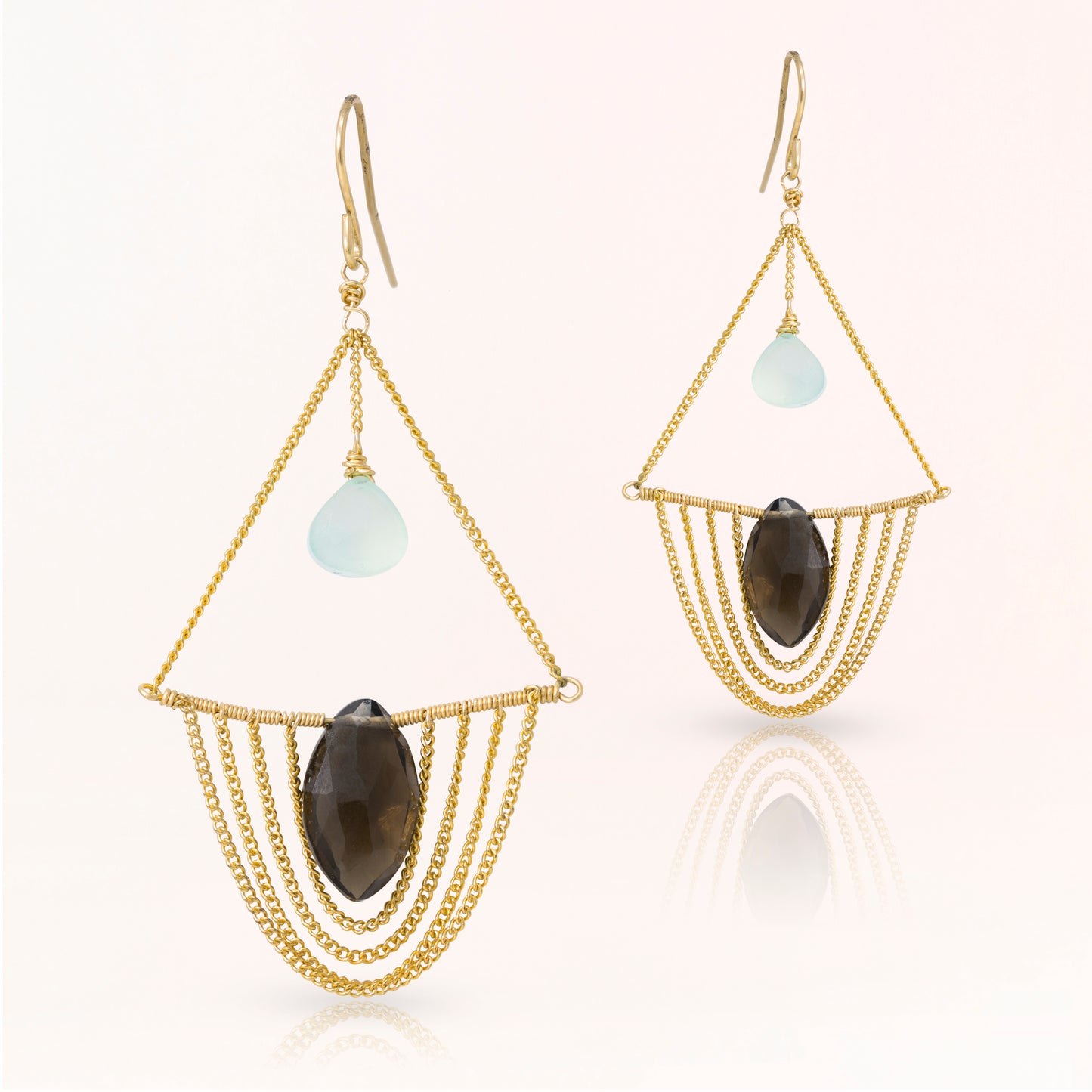 Smokey Quartz and Chalcedony Chandelier Earrings