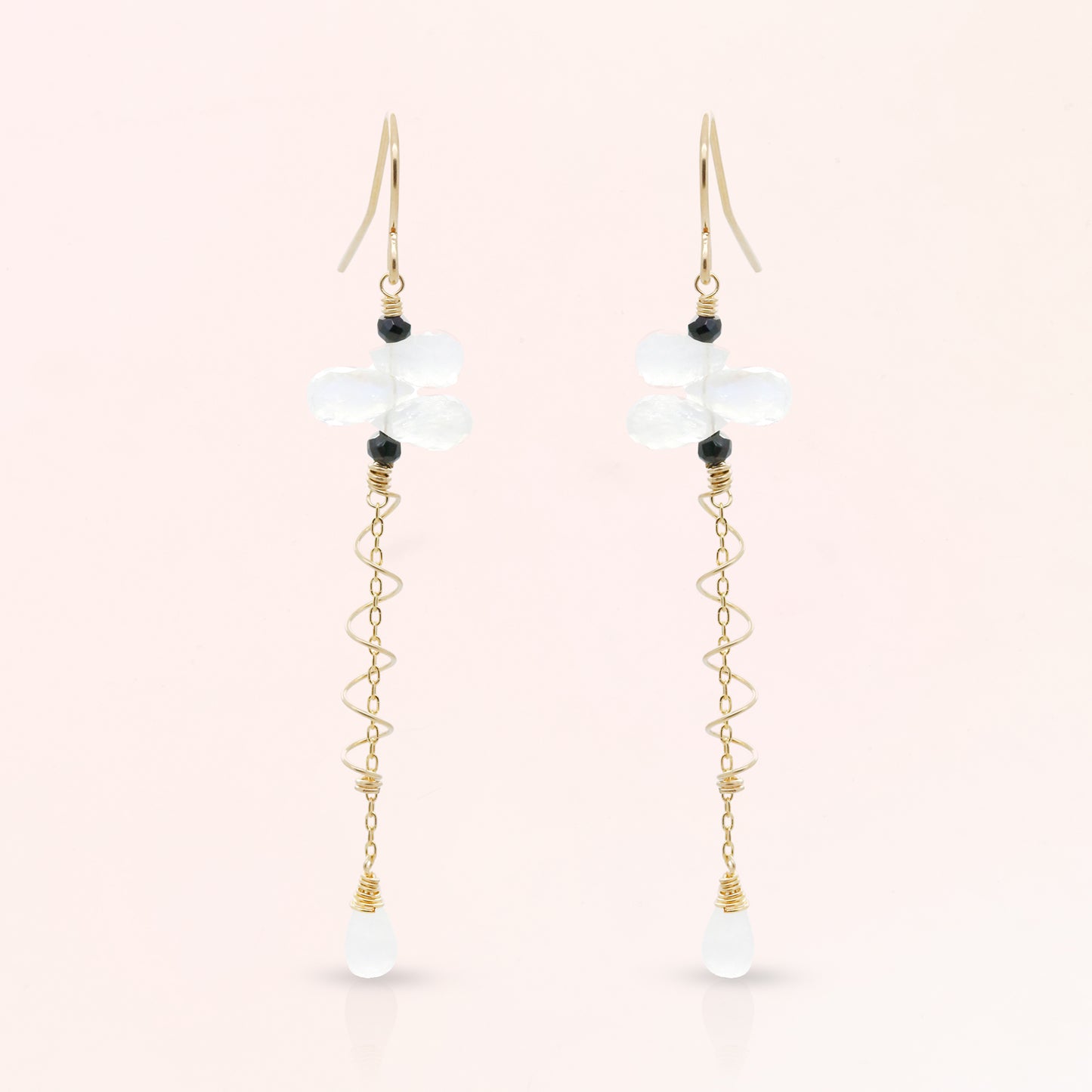 Moonstone and Black Onyx Drop Earrings
