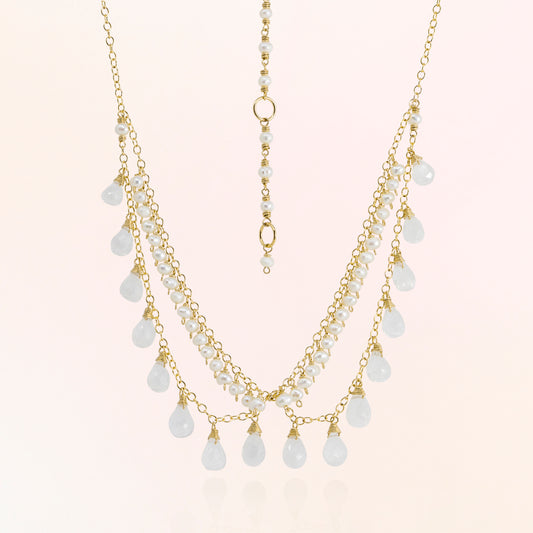 Moonstone and Pearl Chain Necklace