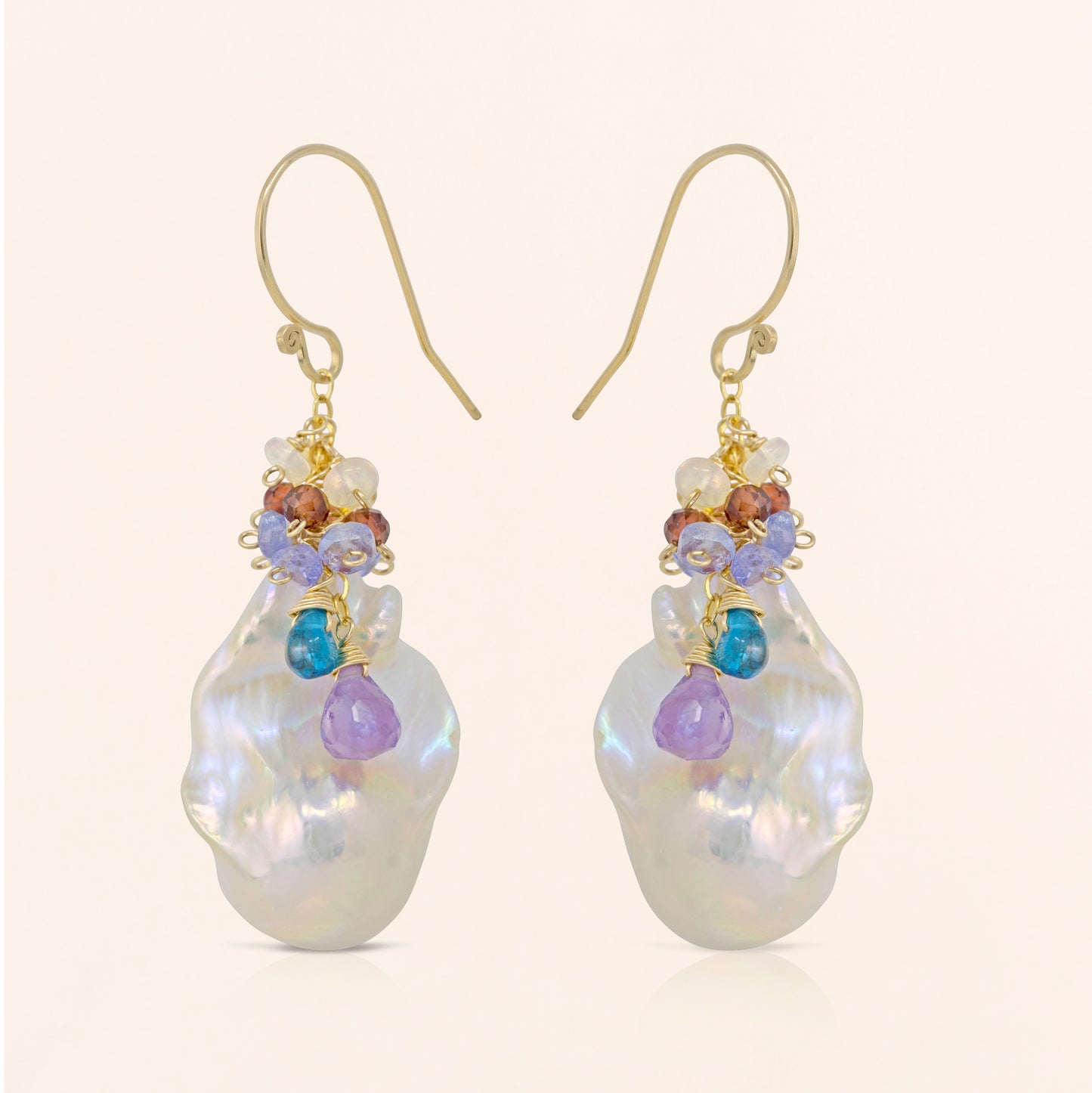 Baroque Pearl Earrings with Multi Stone Cluster