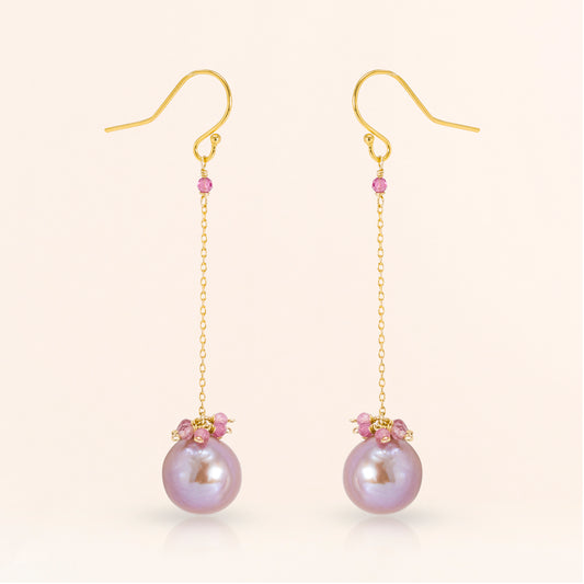 Baroque Pearl Earrings with Pink Sapphire Cluster