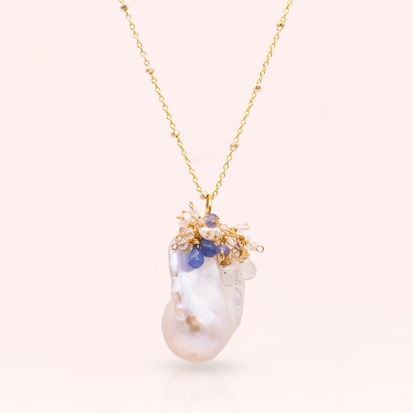 Baroque Pearl Pendant with Gemstone Cluster