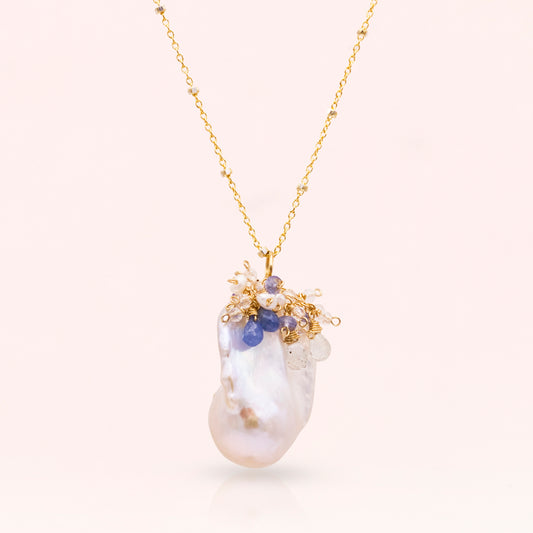 Baroque Pearl Pendant with Gemstone Cluster