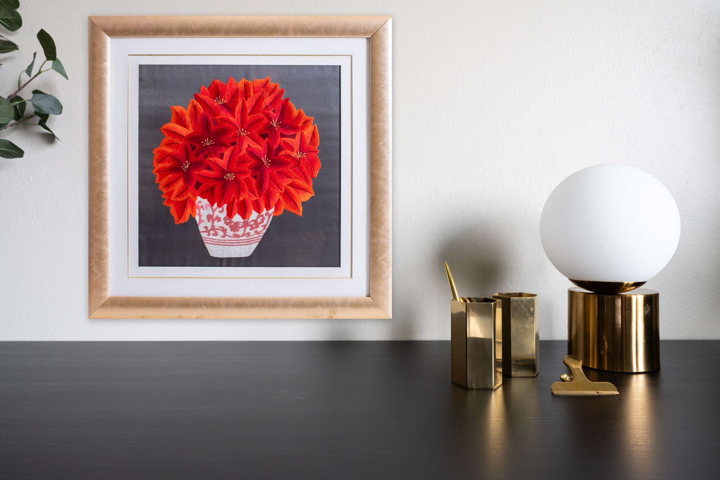 Red Lilies - Silk Art Framed and Matted