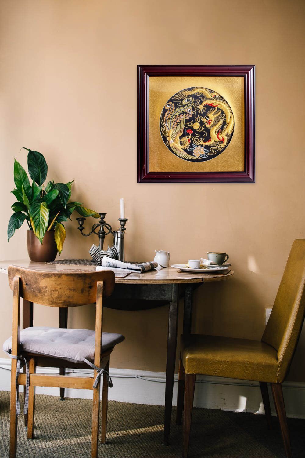 Golden Dragon - Silk Art Framed and Matted