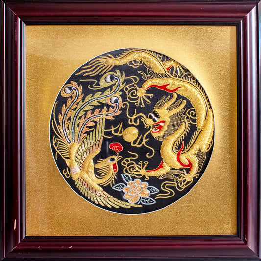 Golden Dragon - Silk Art Framed and Matted