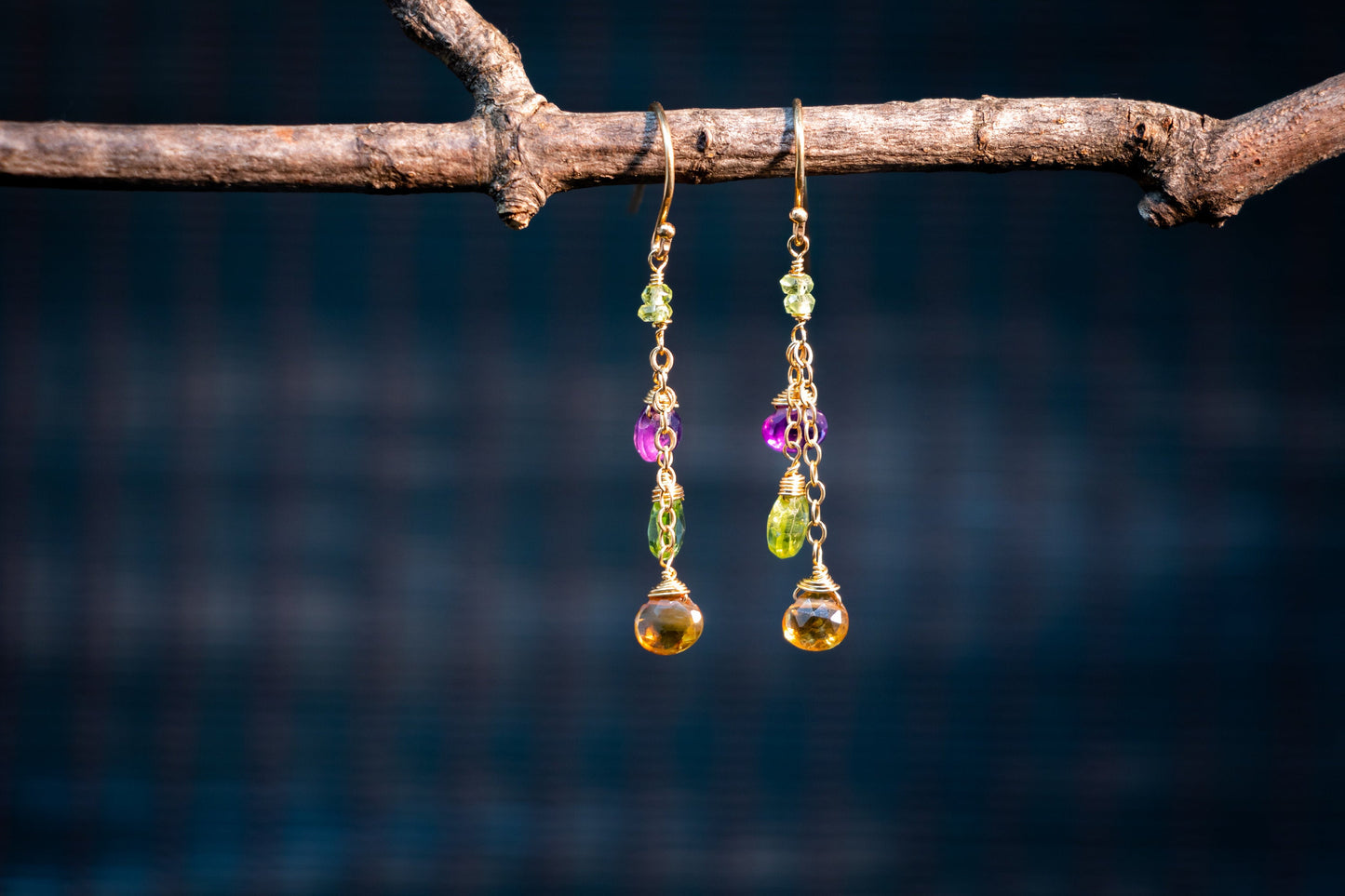 Amethyst, Peridot & Citrine 14k Gold Earrings