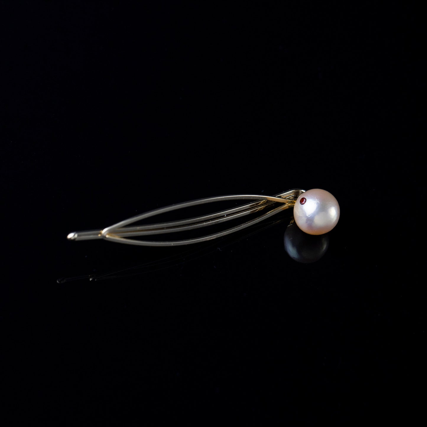 Baroque Pearl Brass Hair Clip, Genuine South China Pearl, Round Pearl, Red Swarovsky Crystal, Trendy Hair Accessories