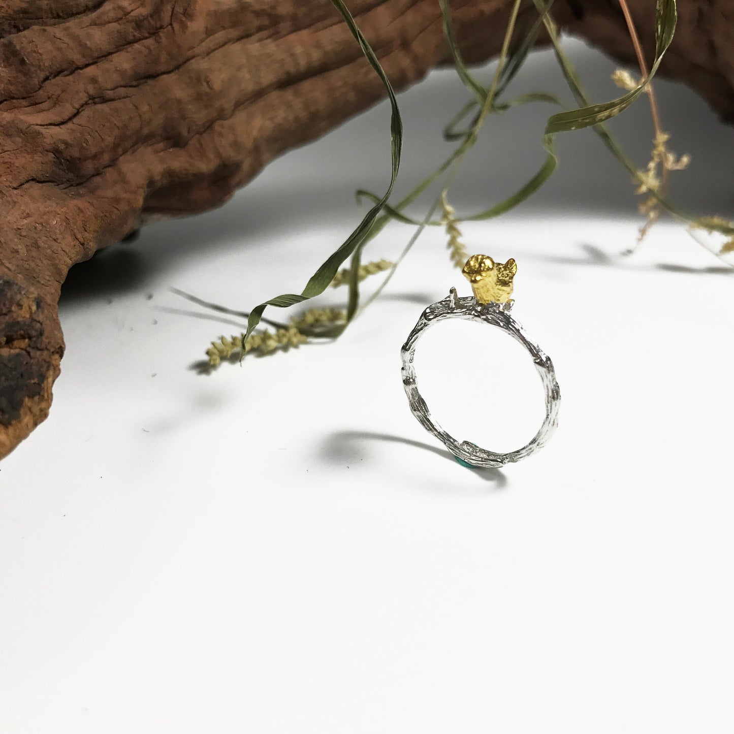 Gold Songbird Sterling Silver Ring