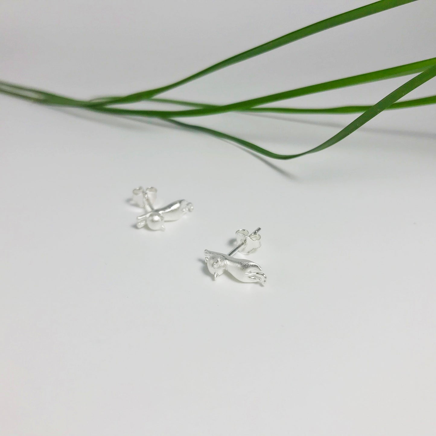 Cat Sterling Silver Stud Earrings