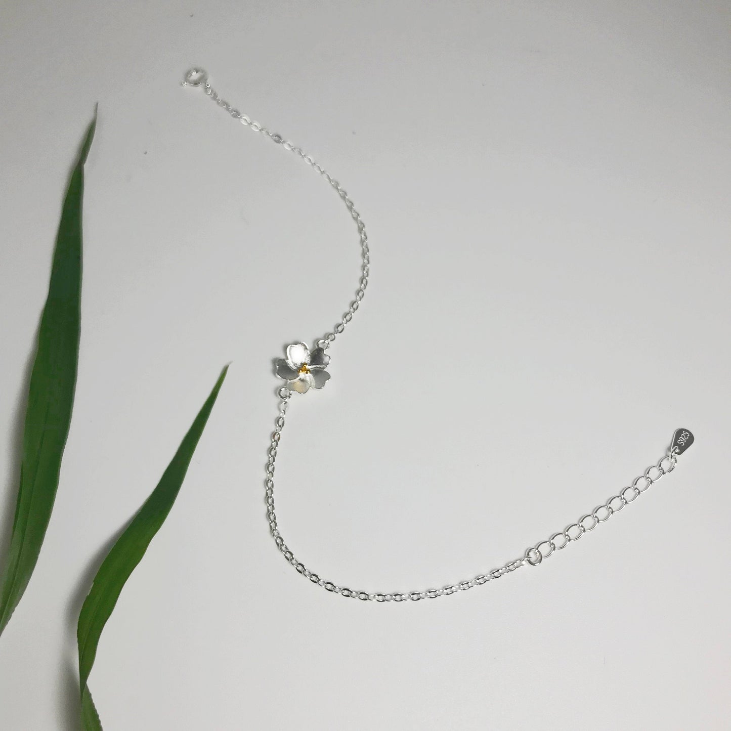 Cherry Blossom Sterling Silver Chain Bracelet