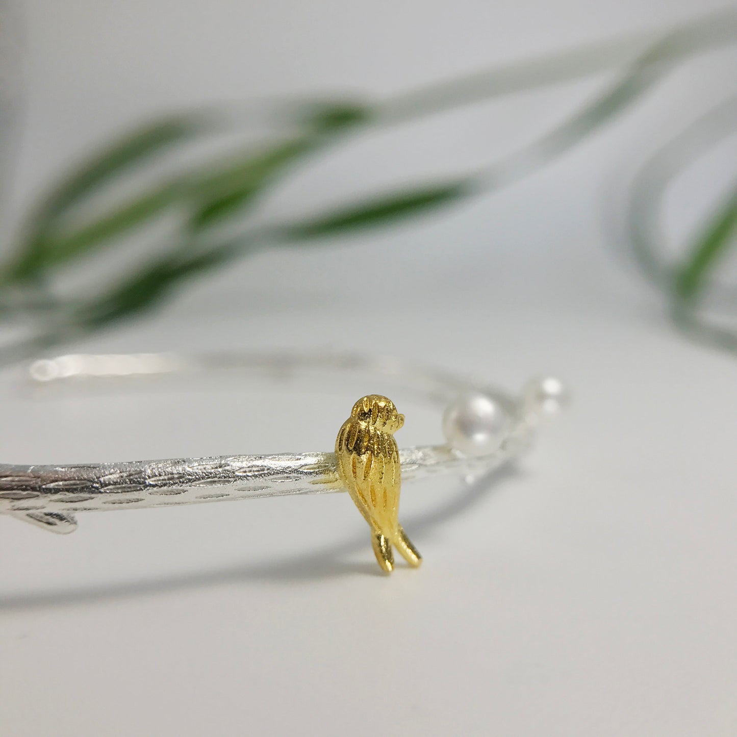 Sterling Silver Bird and Pearl Bracelet