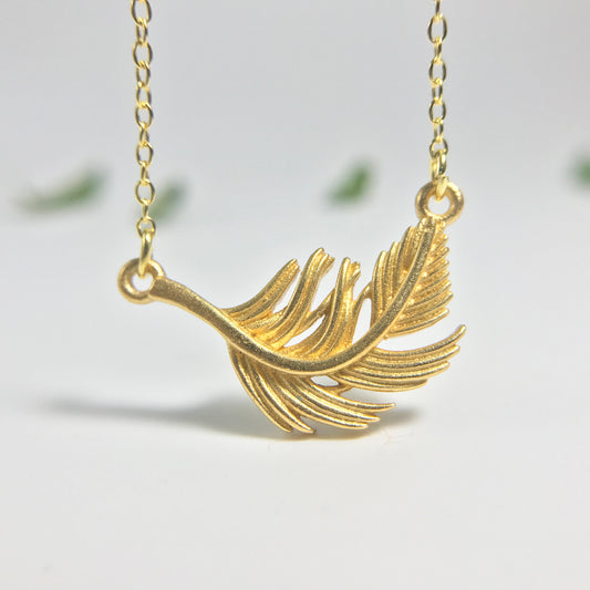 Bird Feather Pendant Sterling Silver Necklace