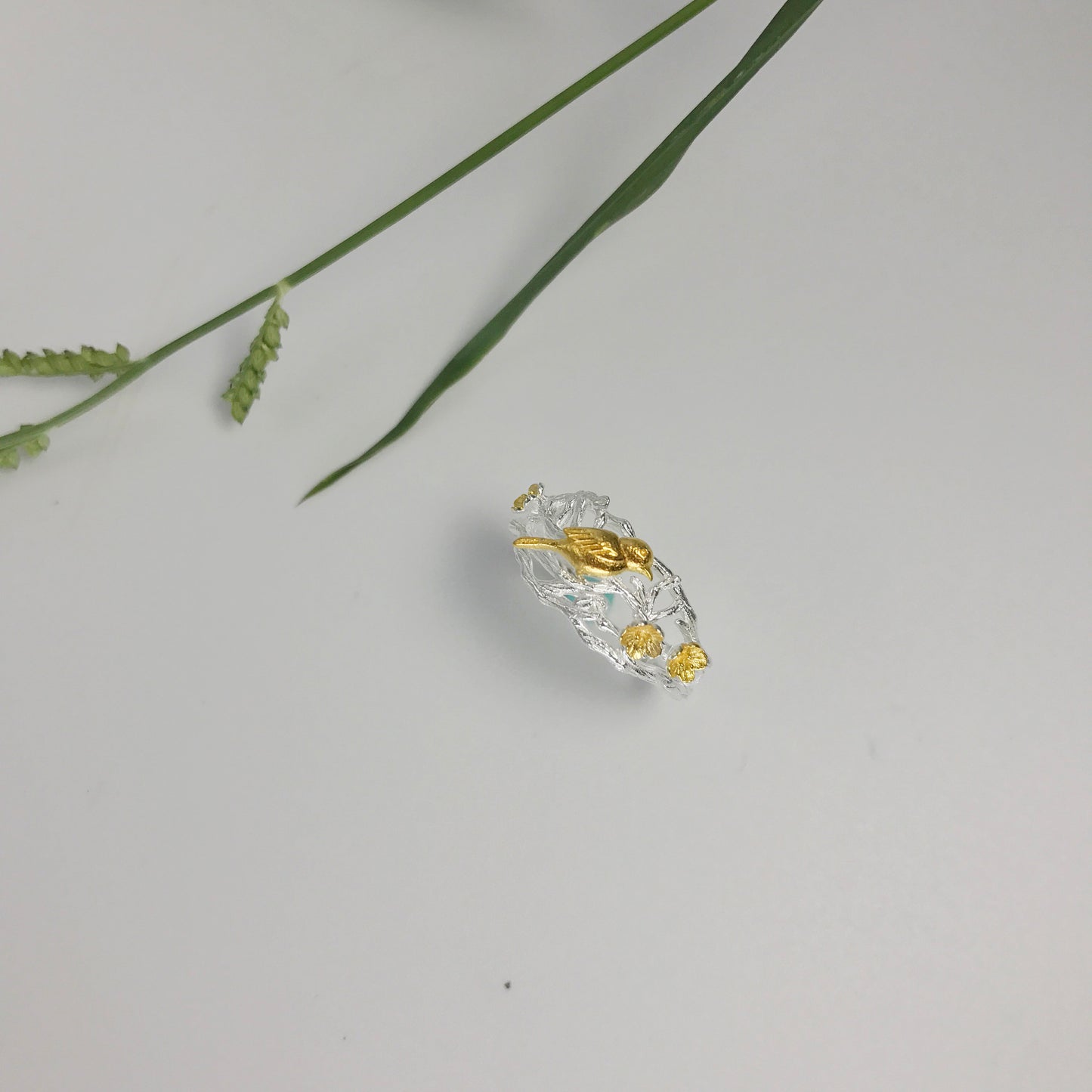 Gold Songbird Sterling Silver Ring