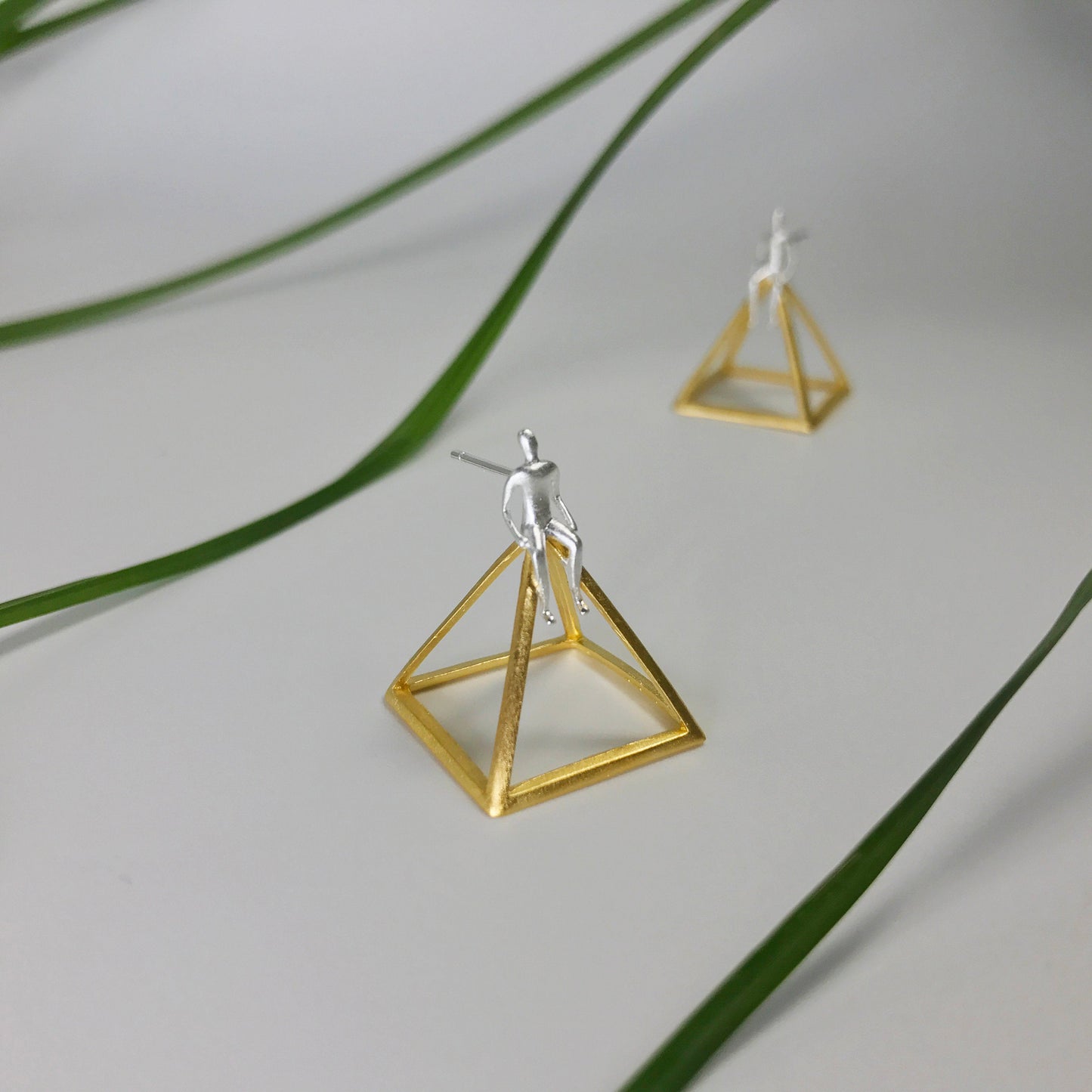 Abstract Sterling Silver Pyramid Drop Earrings