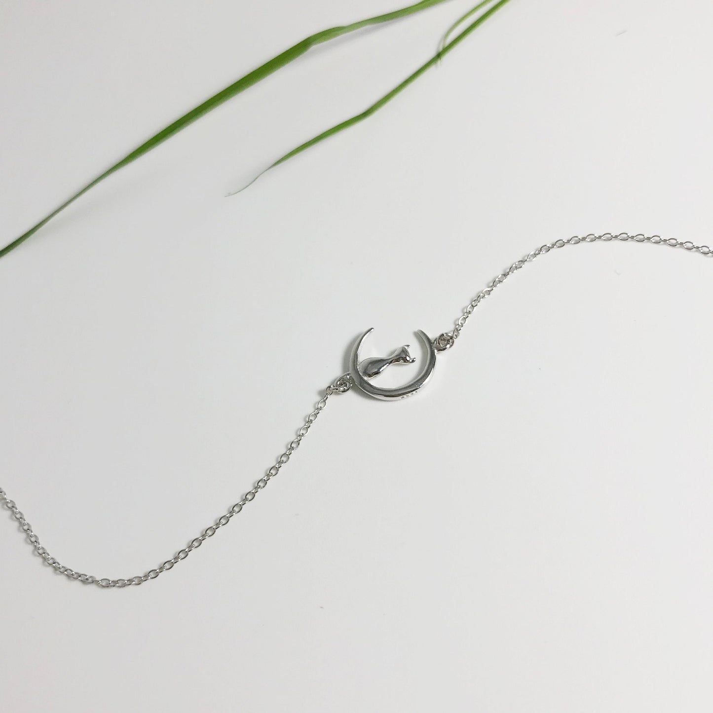 Cat and Moon Sterling Silver Bracelet