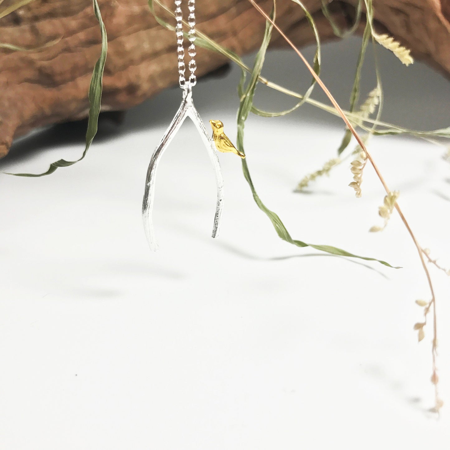 Bird Wishbone Sterling Silver Necklace