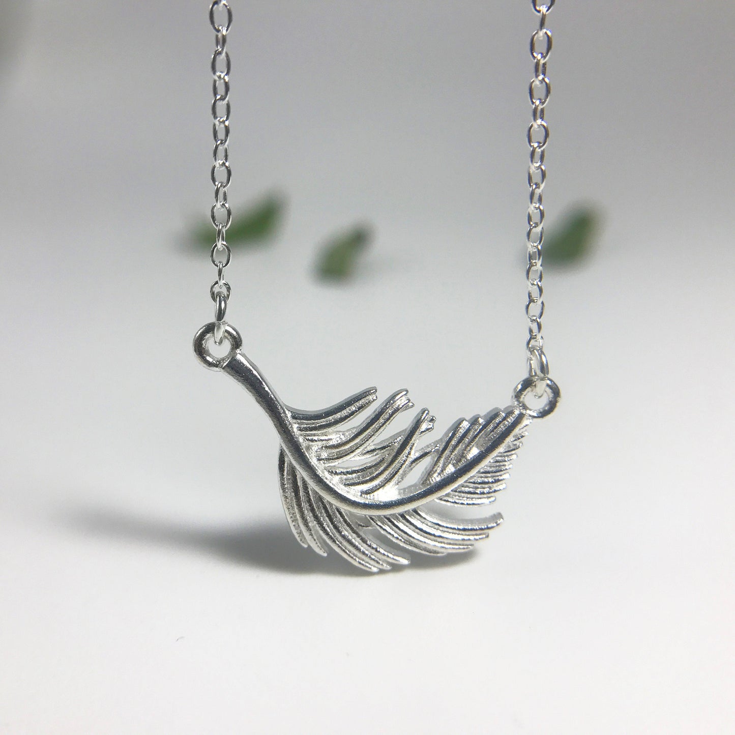 Bird Feather Pendant Sterling Silver Necklace