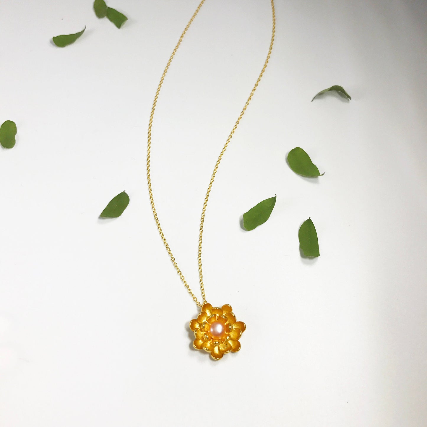 Lotus Pendant with Sterling Silver Pearl Necklace