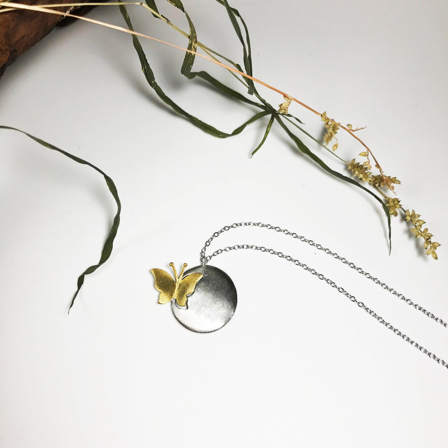 Butterfly Moon Pendant Sterling Silver Necklace