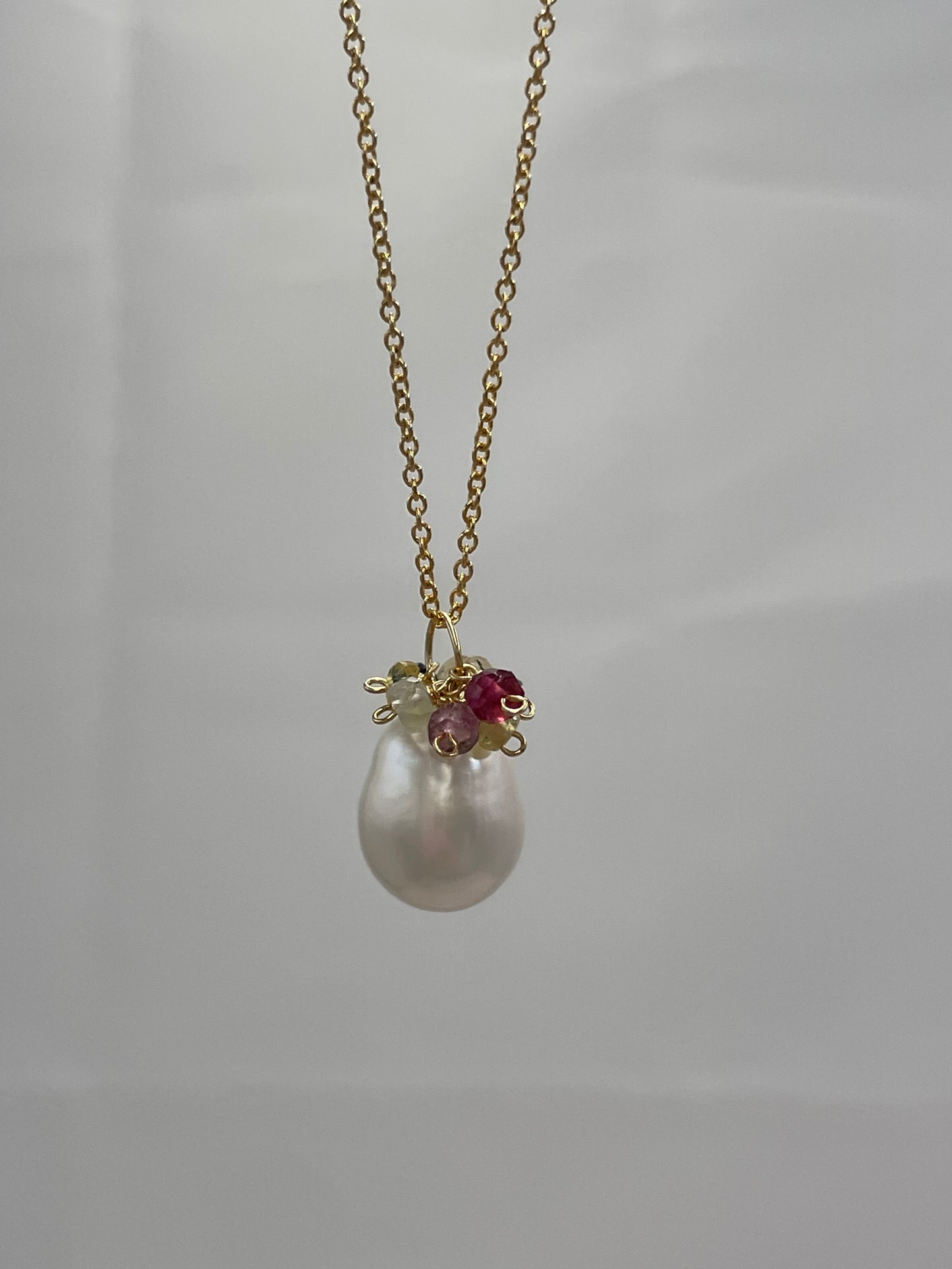 Baroque Pearl Pendant with Gemstone Cluster
