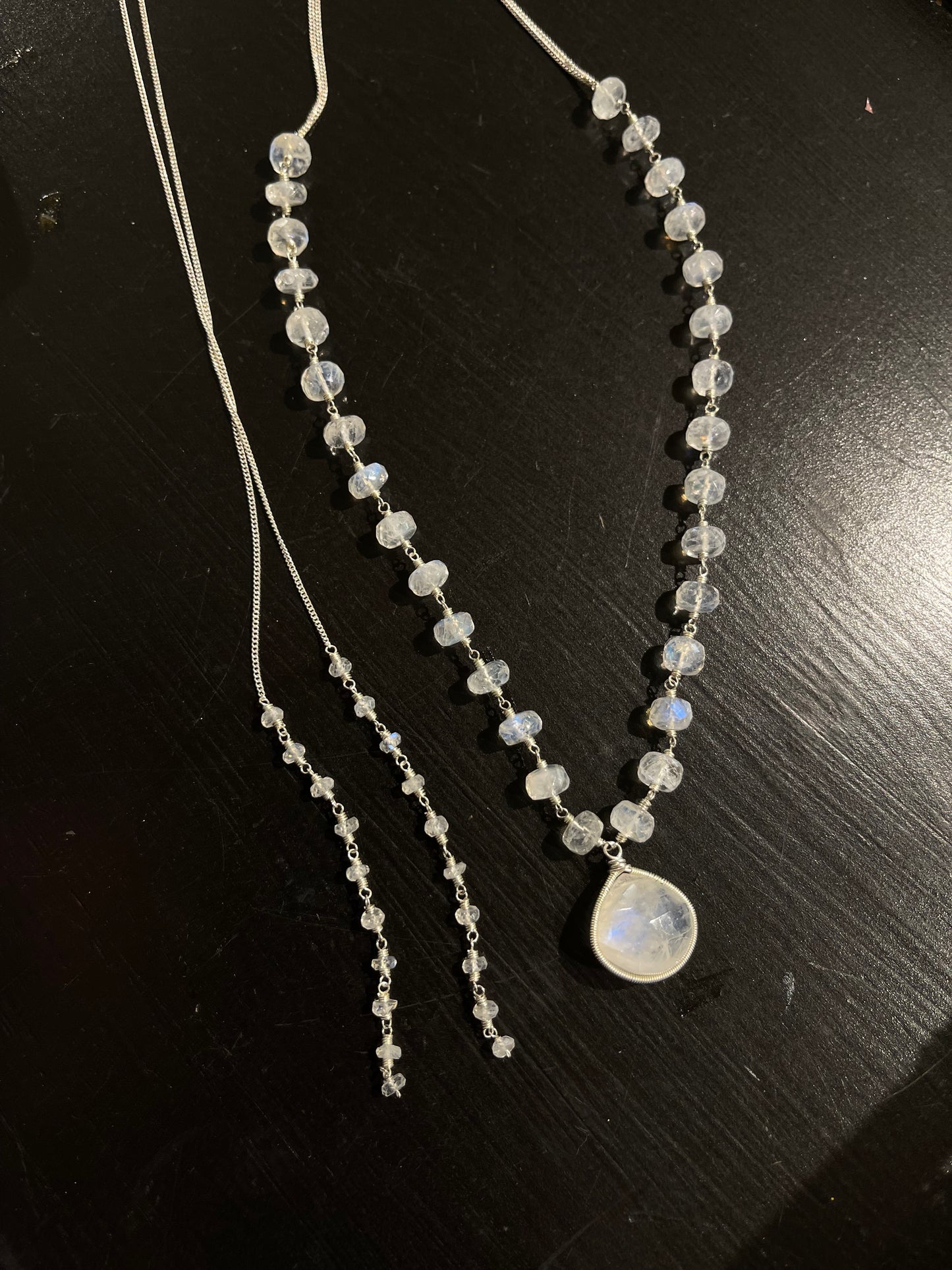 Silver Moonstone Necklace with Back Accents