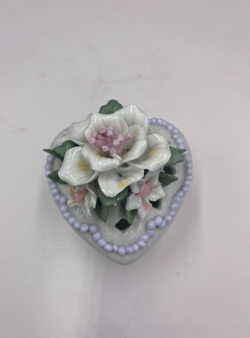 Vintage- Small Carved Pink Floral Trinket Box