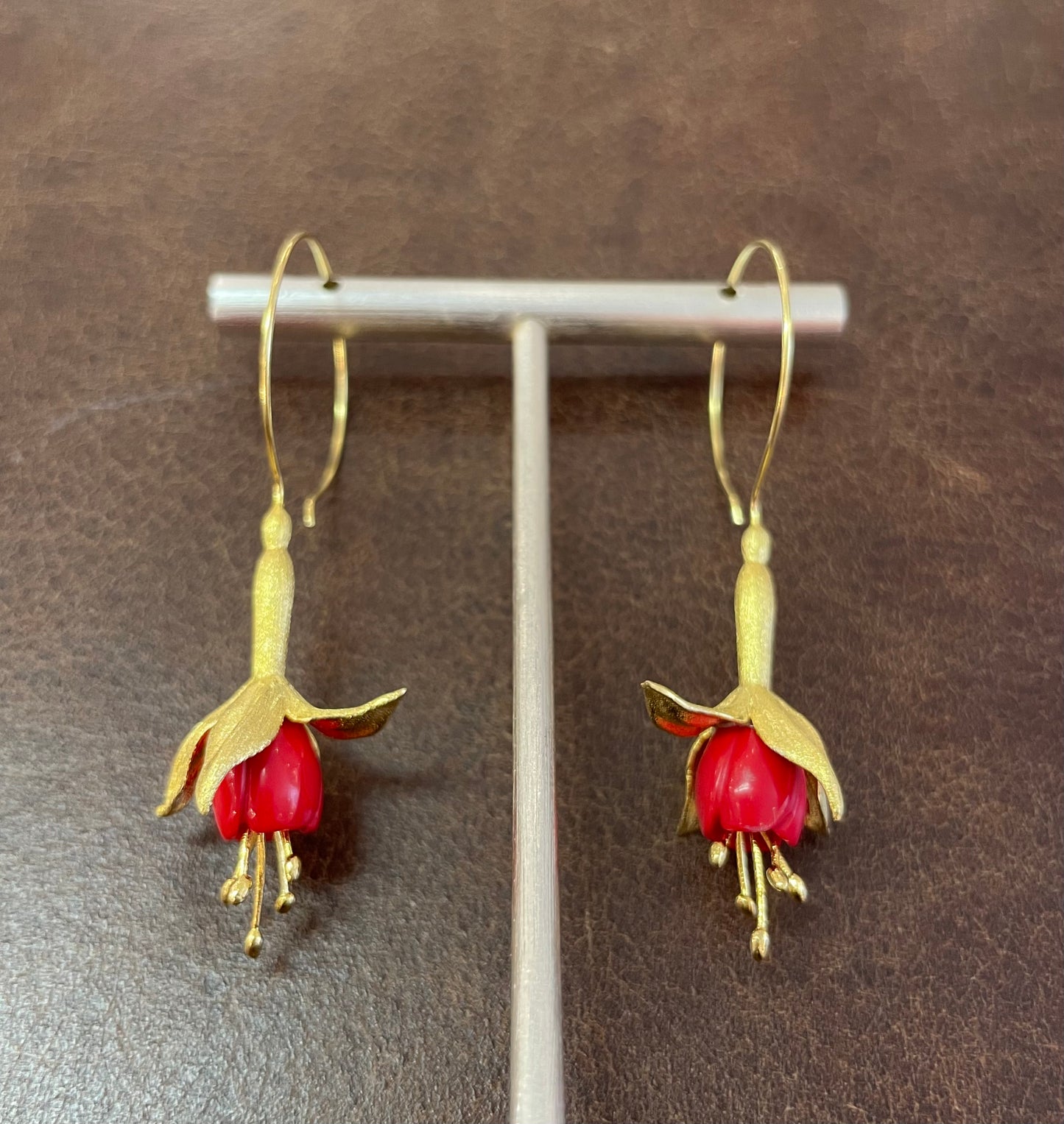 Sterling Silver & 24 Carat Gold Plate with Red Coral Earrings