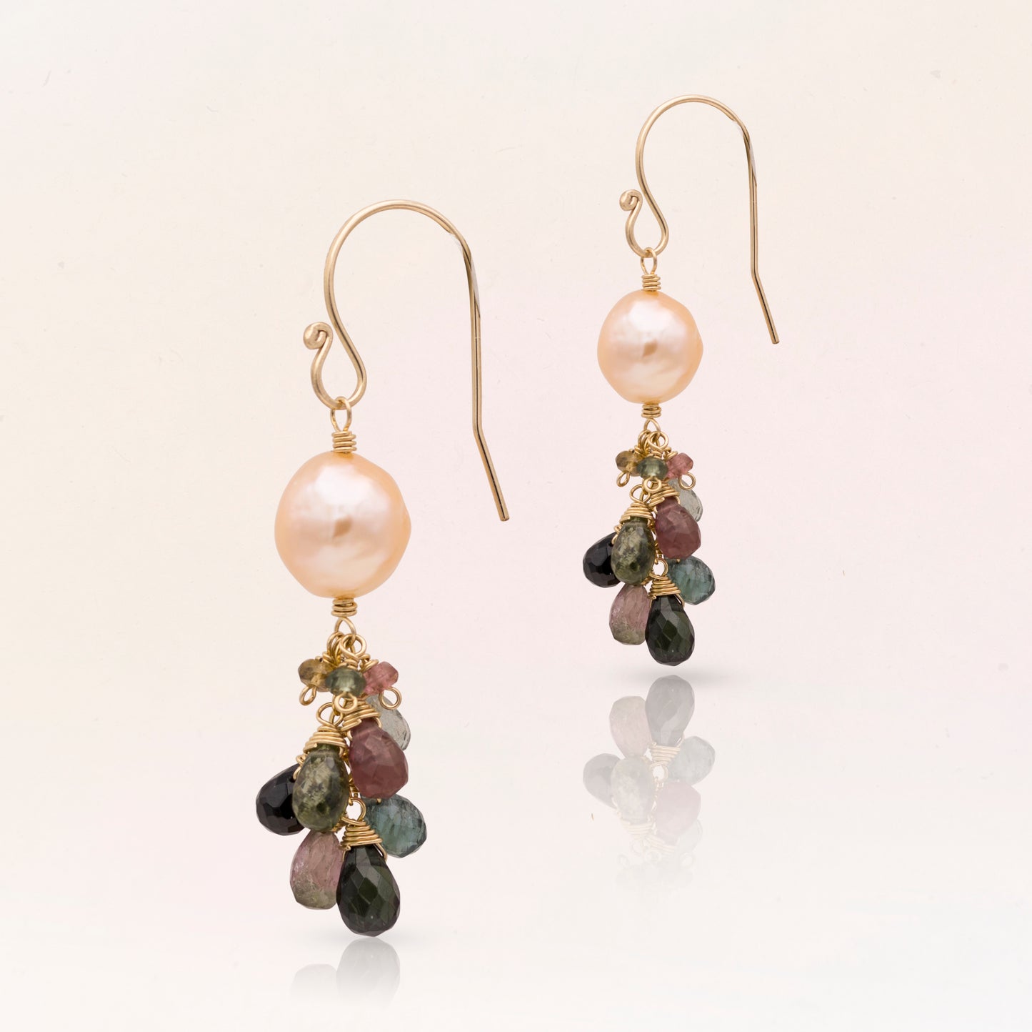 Pearl Drop Earrings with Gemstone Cluster