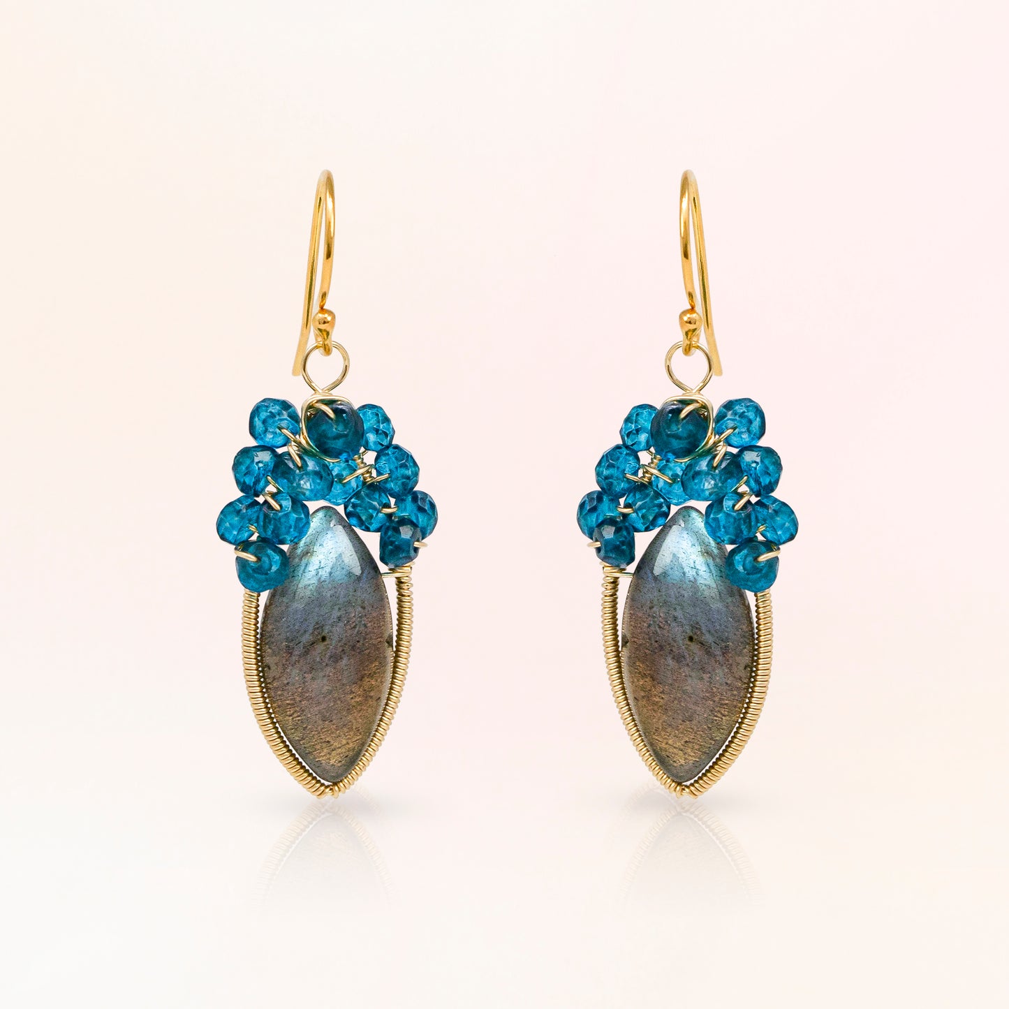 Labradorite Earrings with Apatite Cluster
