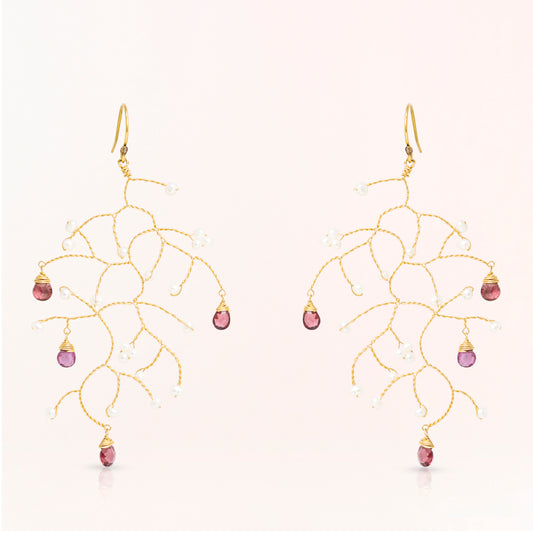 Garnet & Pearl Tree of Life Earring