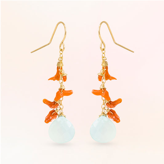 Italian Coral and Chalcedony Earrings