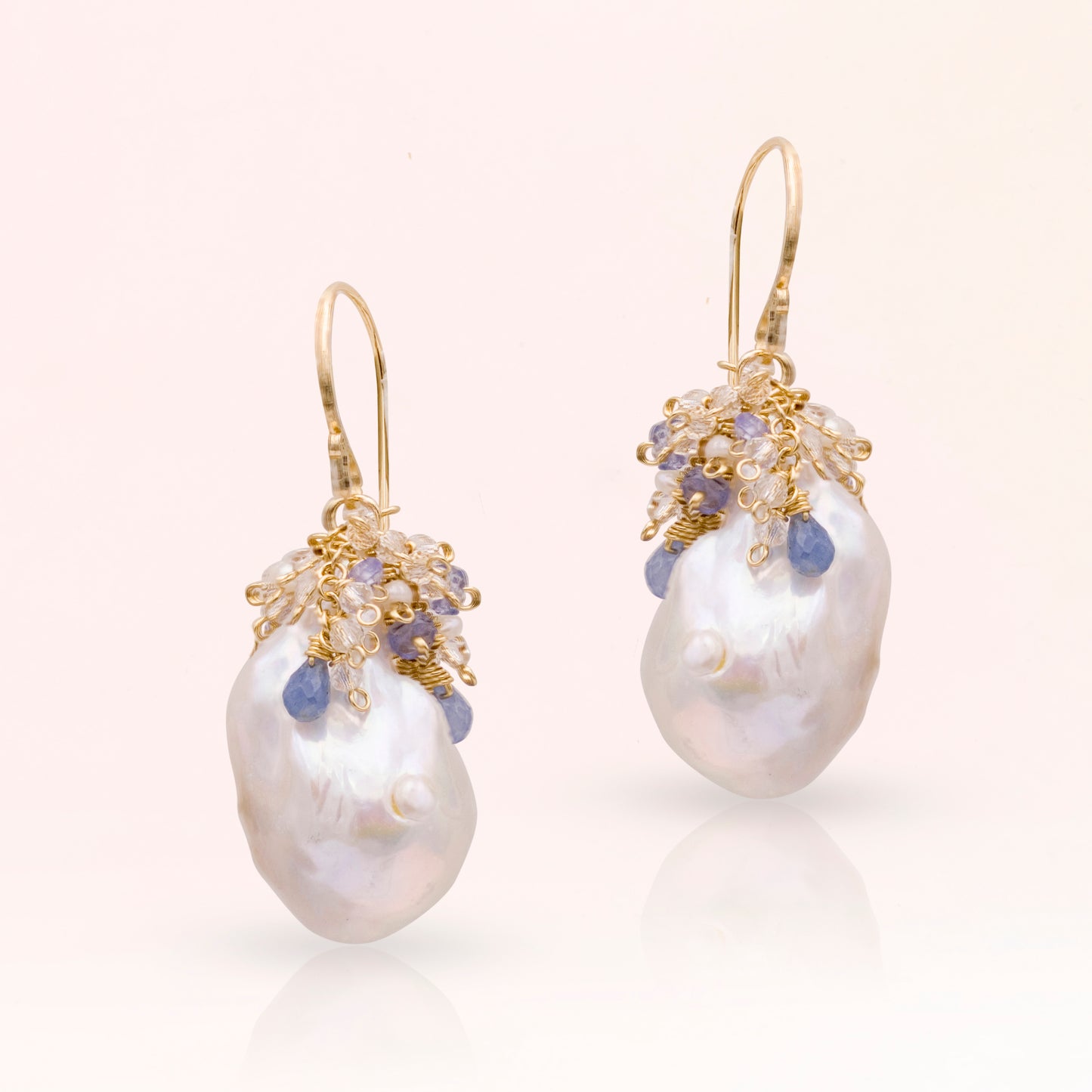 Baroque Pearl Earrings with Multi Stone Cluster