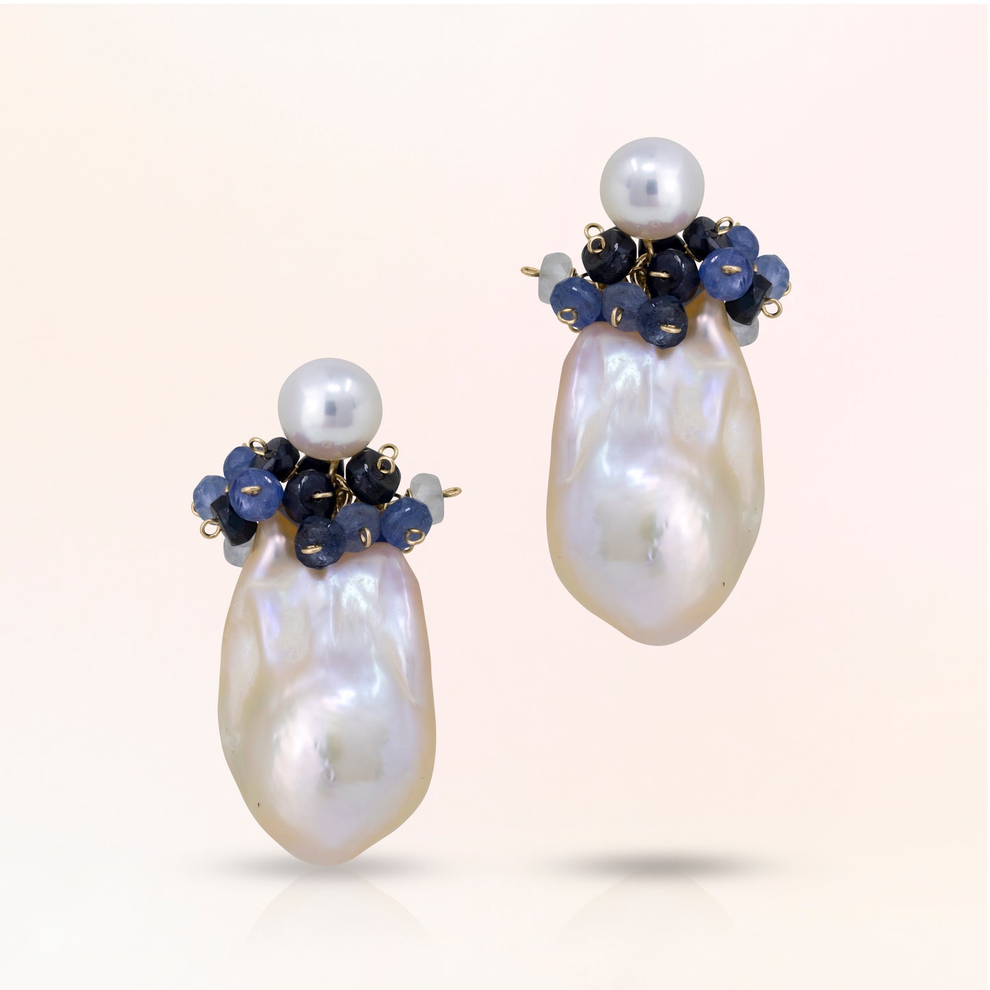 Baroque Pearl Stud Earrings with Apatite Cluster
