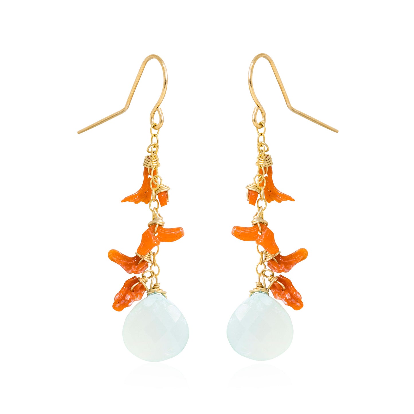 Italian Coral and Chalcedony Earrings