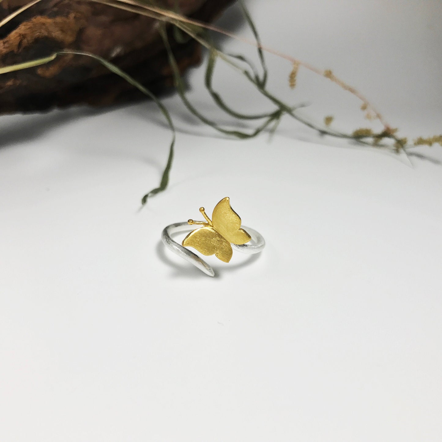 Gold Butterfly Sterling Silver Ring