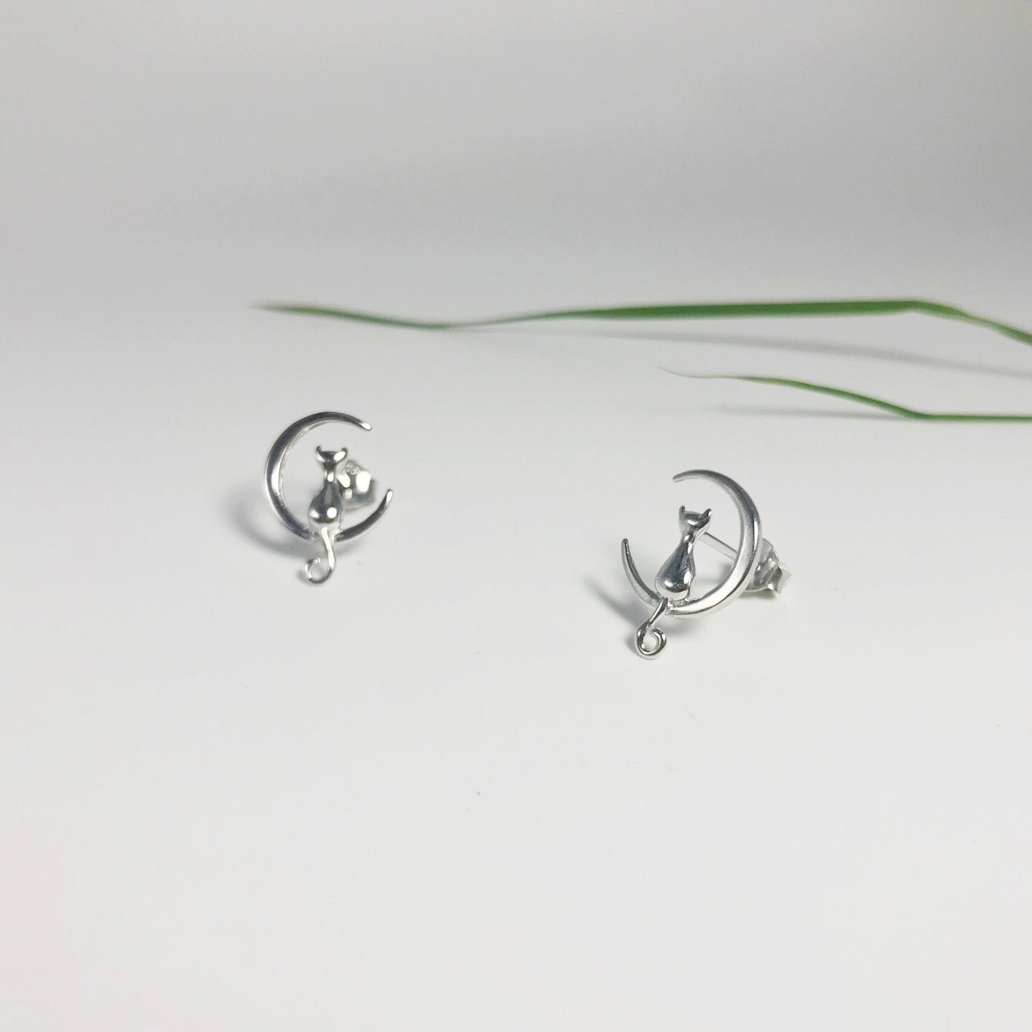 Cat and Moon Sterling Silver Earrings