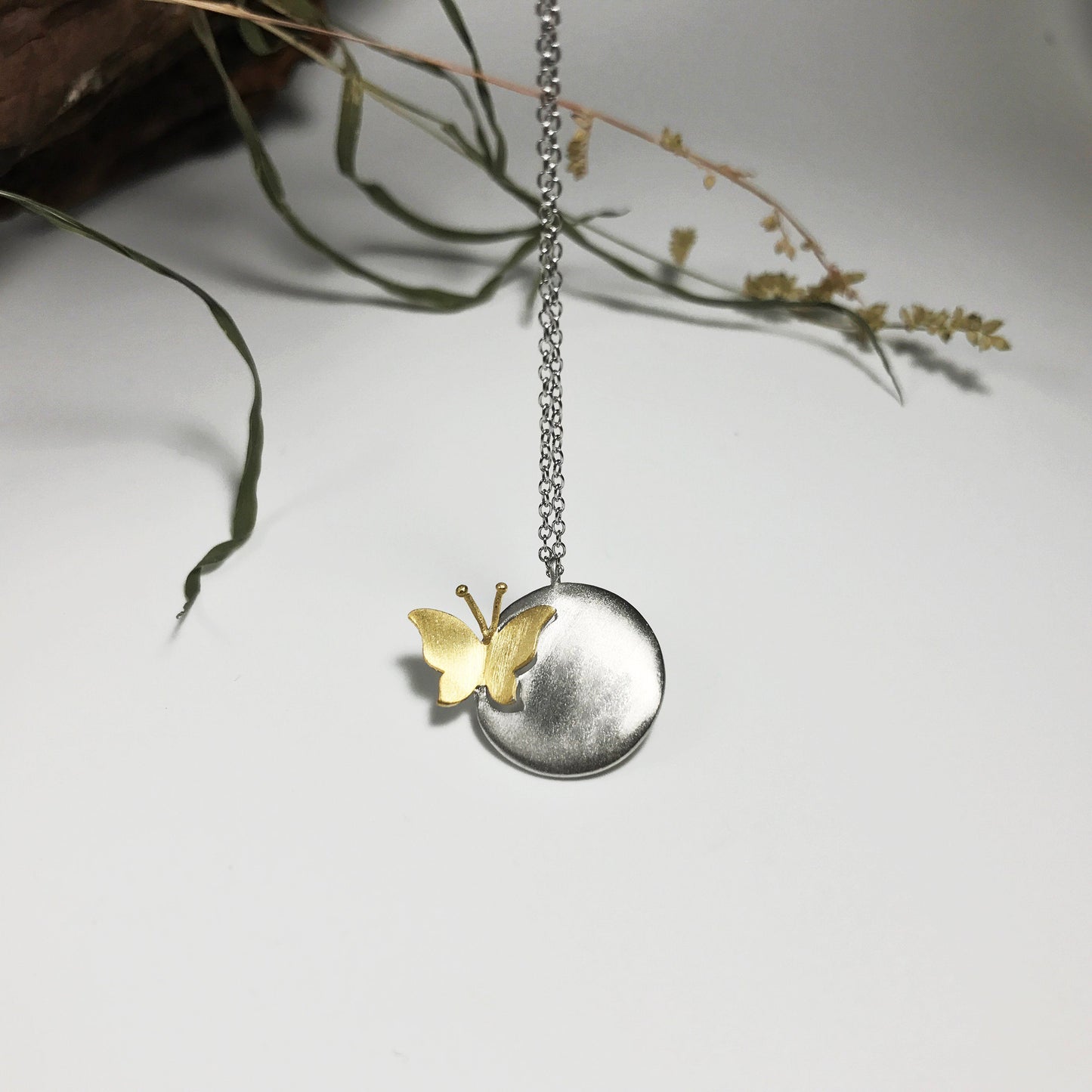 Butterfly Moon Pendant Sterling Silver Necklace