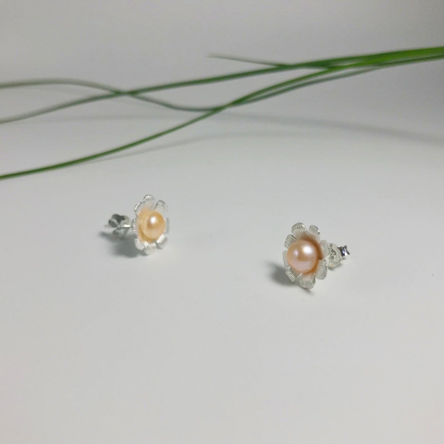 Pearl Flower Sterling Silver Stud Earrings